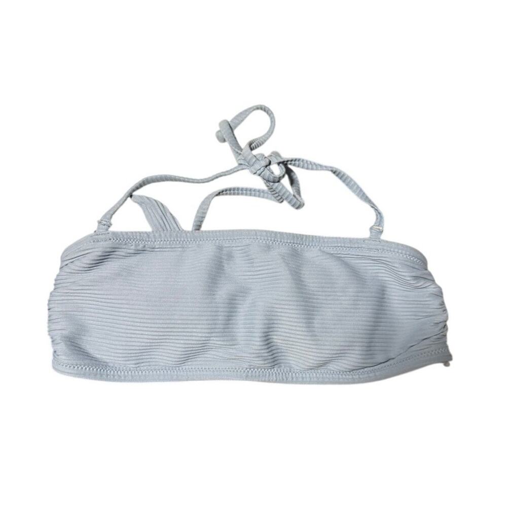 H&M Women’s Light Blue Bandeau Bikini Top Ribbed Tie Back Size 2